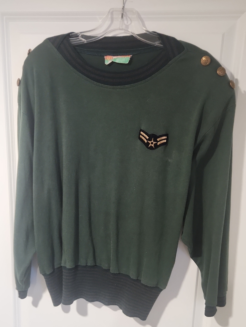 Green Military Patch Button-Shoulder Sweatshirt